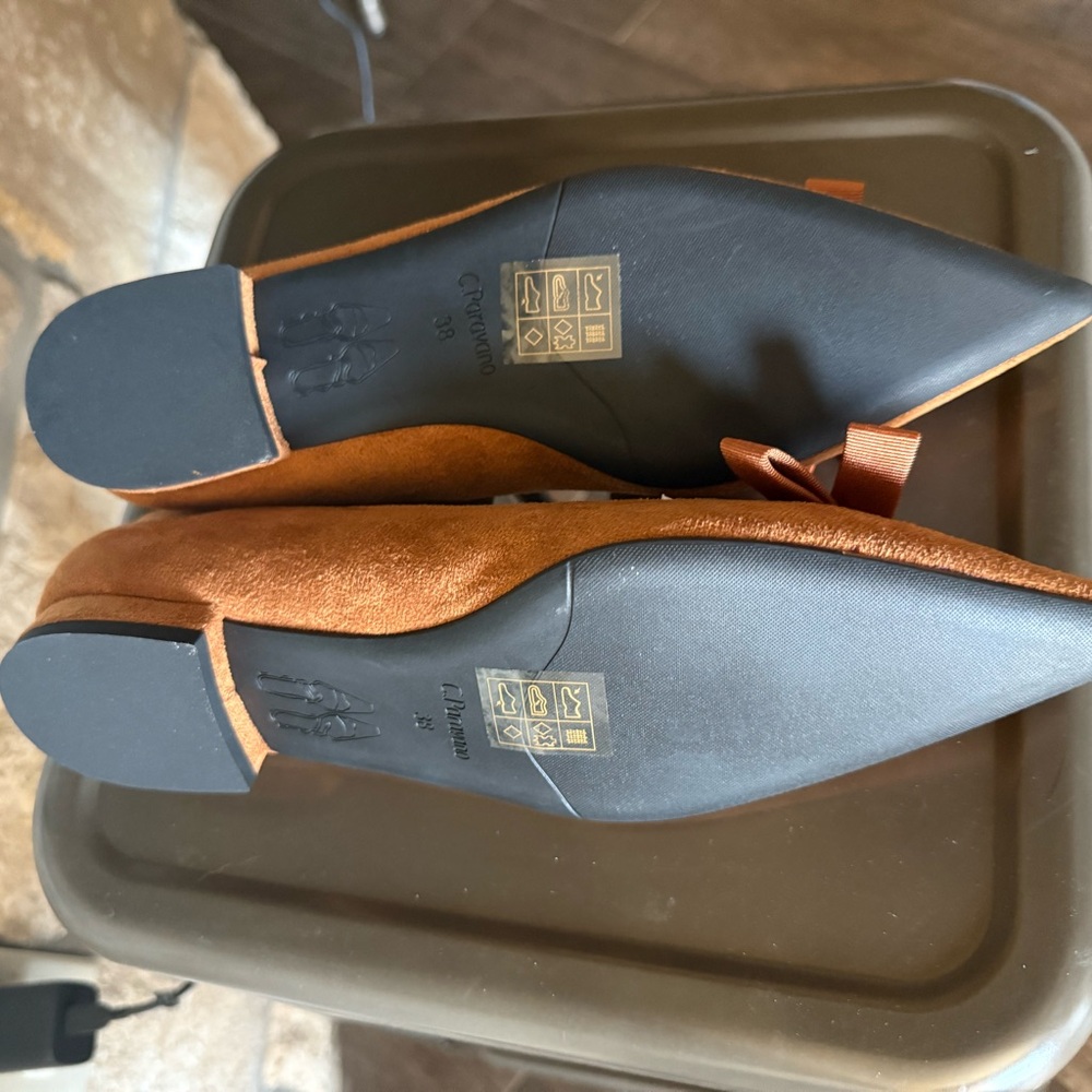 Women’s Suede Pointed Toe Bow Flats in Tan - Picture 5 of 8
